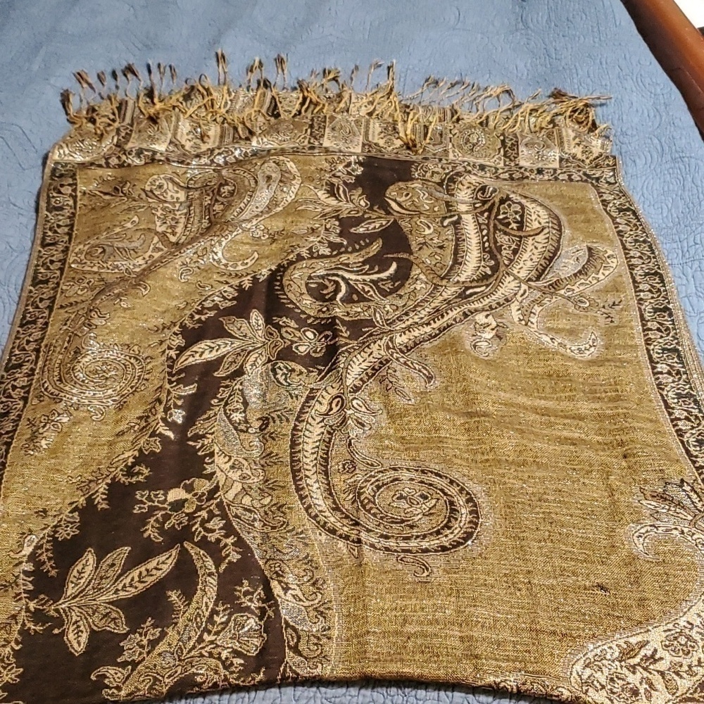 West Loop Gold and Brown Metallic Scarf